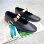 Angel Kadın Aksesuarlı Deri Babet- Siyah