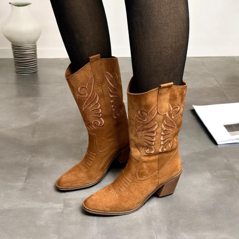 Kovboy Bot Kadın Süet - Taba