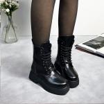 Kadın Bağcıklı Kalın Topuklu Bot- Siyah