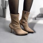 Streç  Kadın Süet Topuklu Bot- Vizon